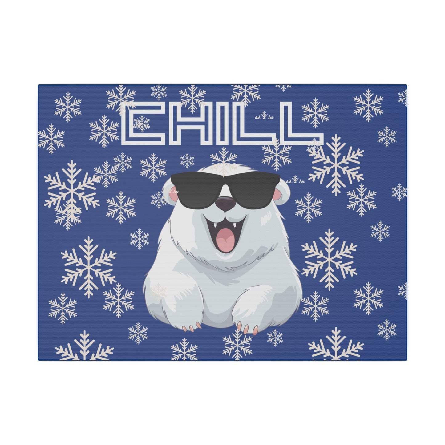 Chill, Polar Bear, Matte Canvas, Stretched 0.75", wall art, snowflakes - blue