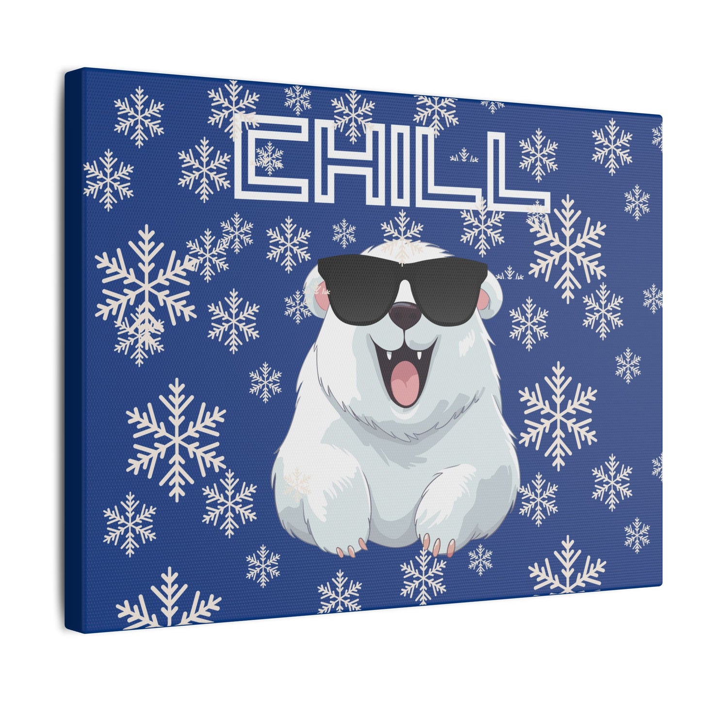 Chill, Polar Bear, Matte Canvas, Stretched 0.75", wall art, snowflakes - blue