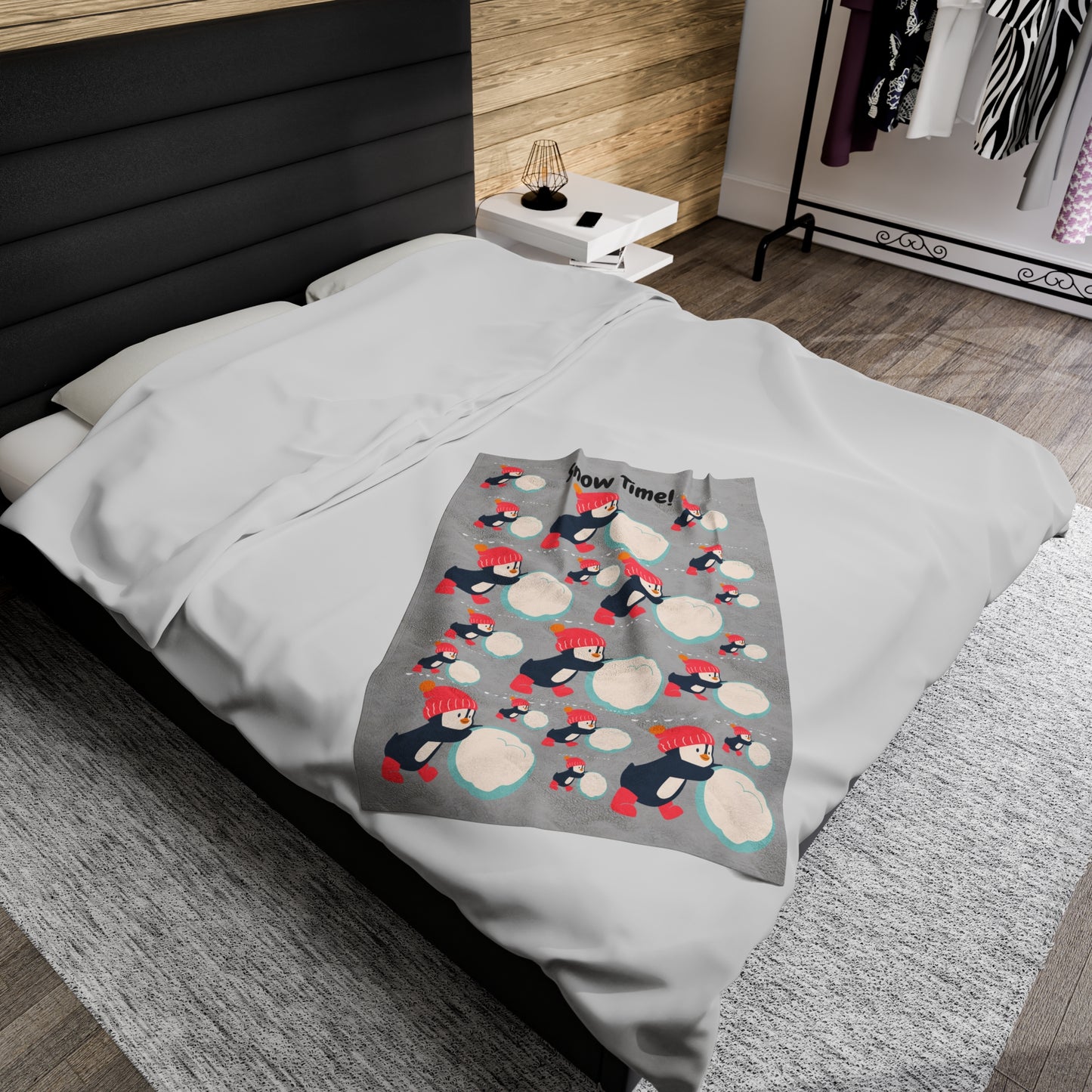 Snow Time Velveteen Plush Blanket - Light Gray