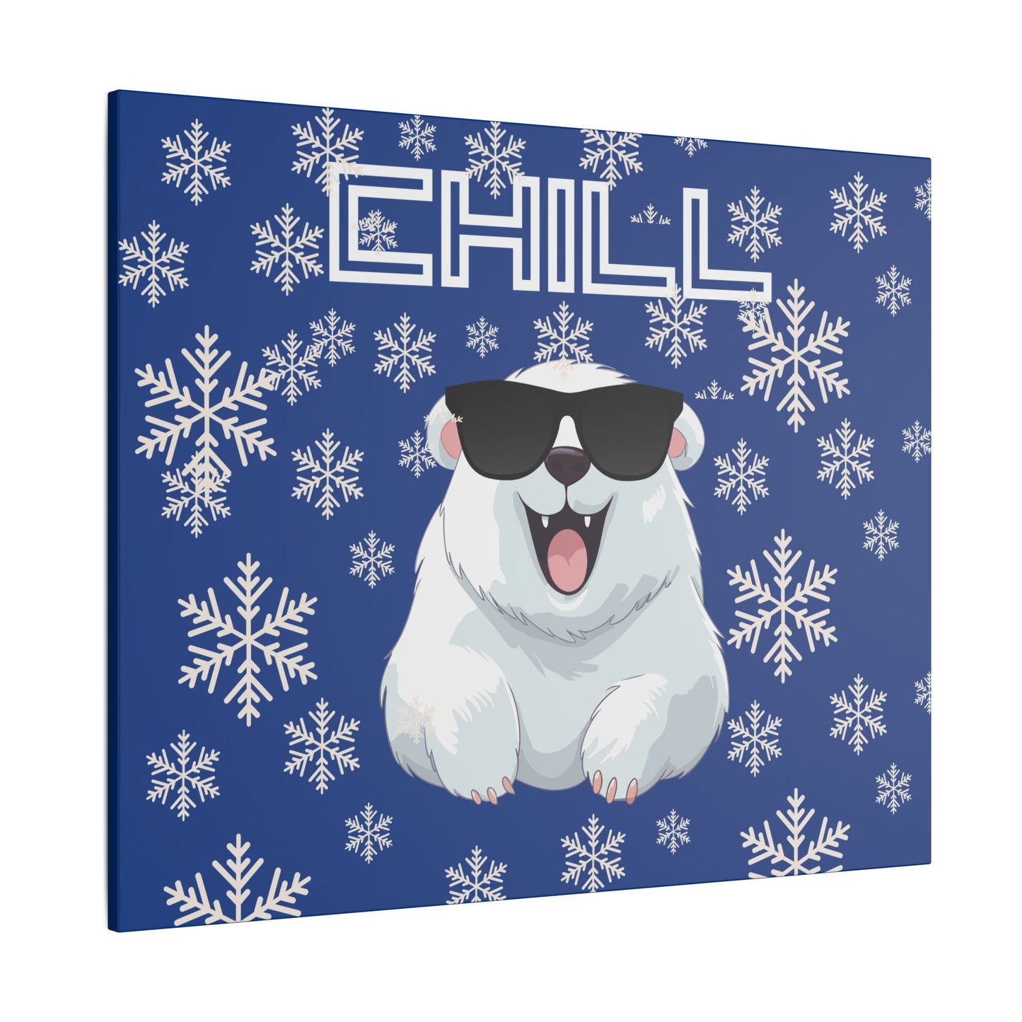 Chill, Polar Bear, Matte Canvas, Stretched 0.75", wall art, snowflakes - blue