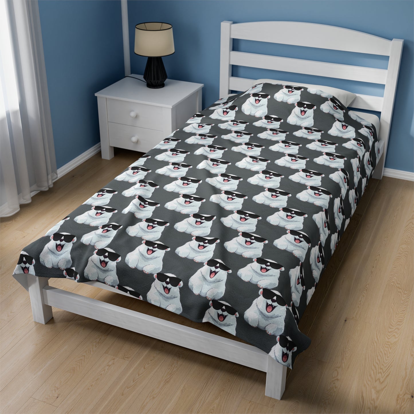 Polar Bear Velveteen Plush Blanket - Dark Gray