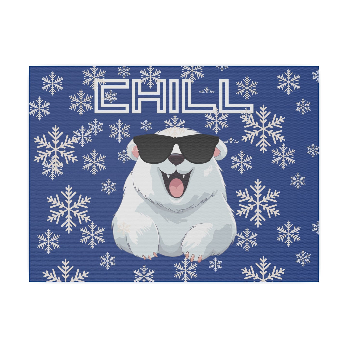 Chill, Polar Bear, Matte Canvas, Stretched 0.75", wall art, snowflakes - blue