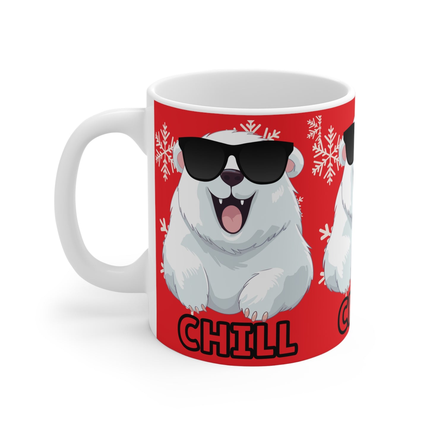 Chill Polar Bear, Mug 11oz, red, coffee, tea, hot chocolate