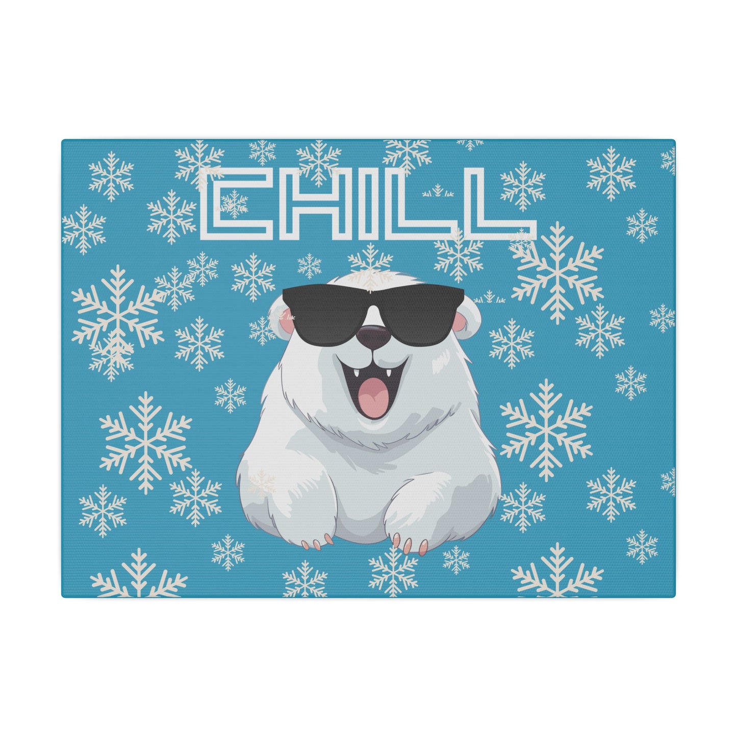 Chill, Polar Bear, Matte Canvas, Stretched 0.75", wall art, snowflakes