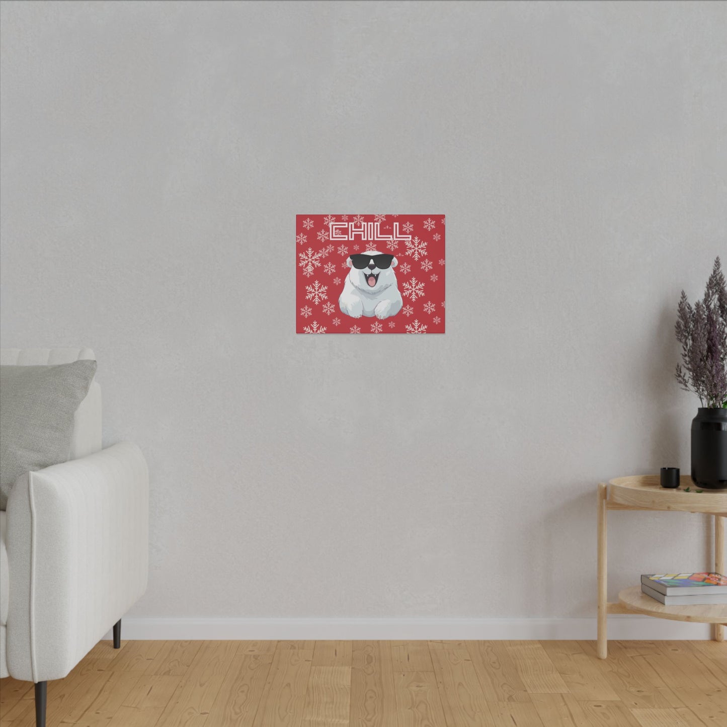 Chill, Polar Bear, Matte Canvas, Stretched 0.75", wall art, snowflakes - red