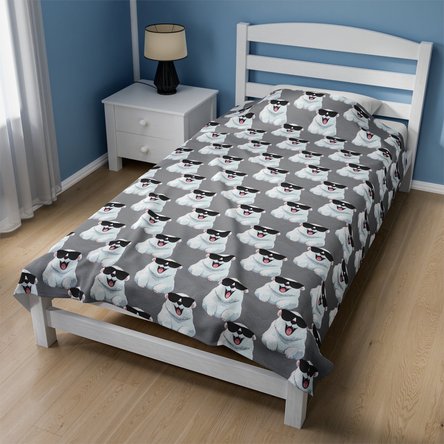 Polar Bear Velveteen Plush Blanket - Gray