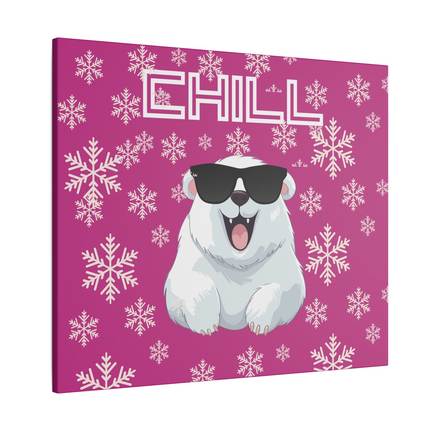 Chill, Polar Bear, Matte Canvas, Stretched 0.75", wall art, snowflakes - pink