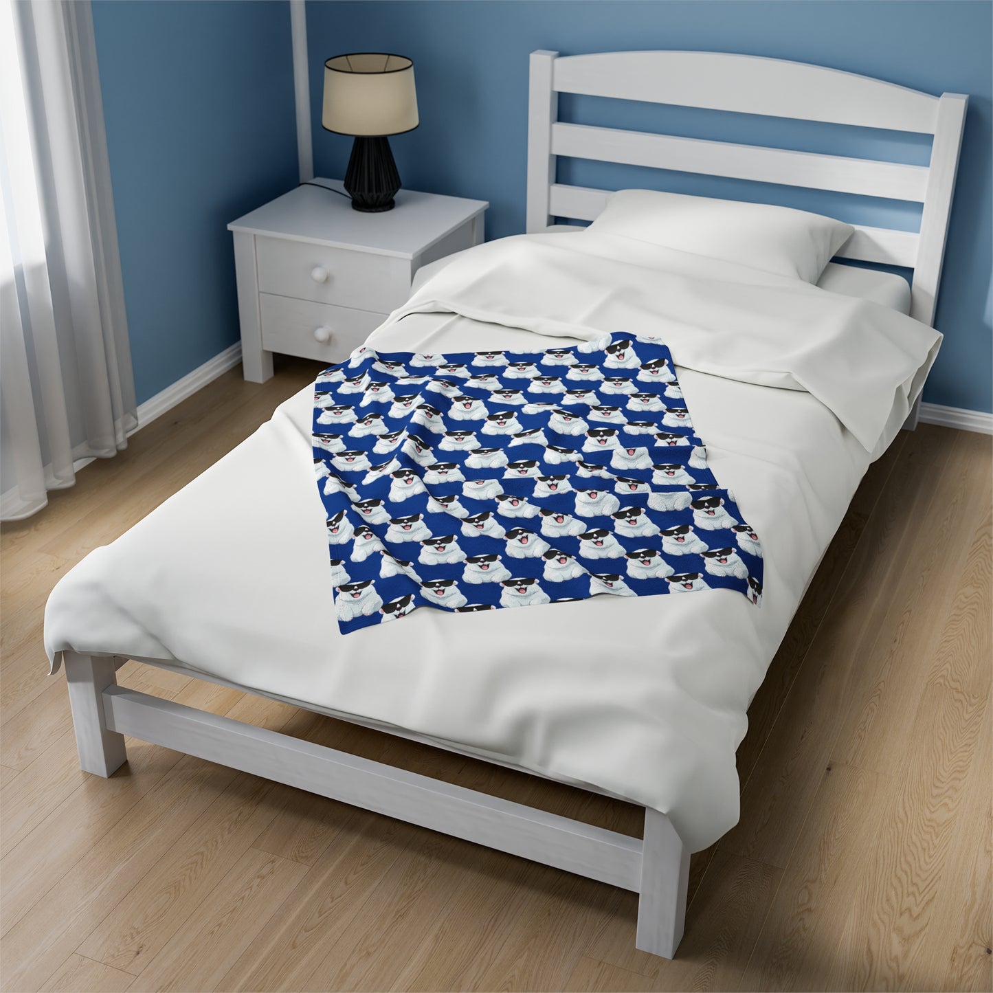Polar Bear Velveteen Plush Blanket - Dark blue
