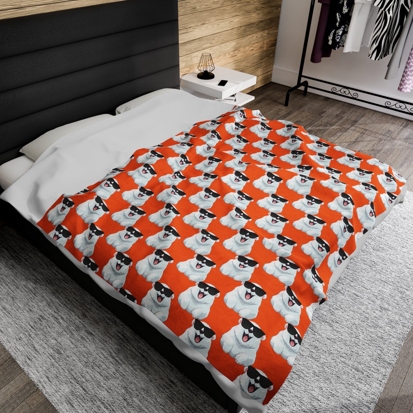 Polar Bear Velveteen Plush Blanket - Orange