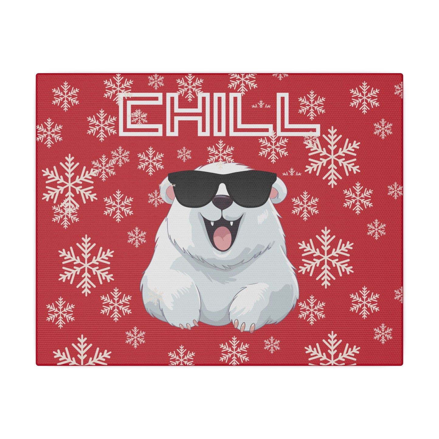 Chill, Polar Bear, Matte Canvas, Stretched 0.75", wall art, snowflakes - red