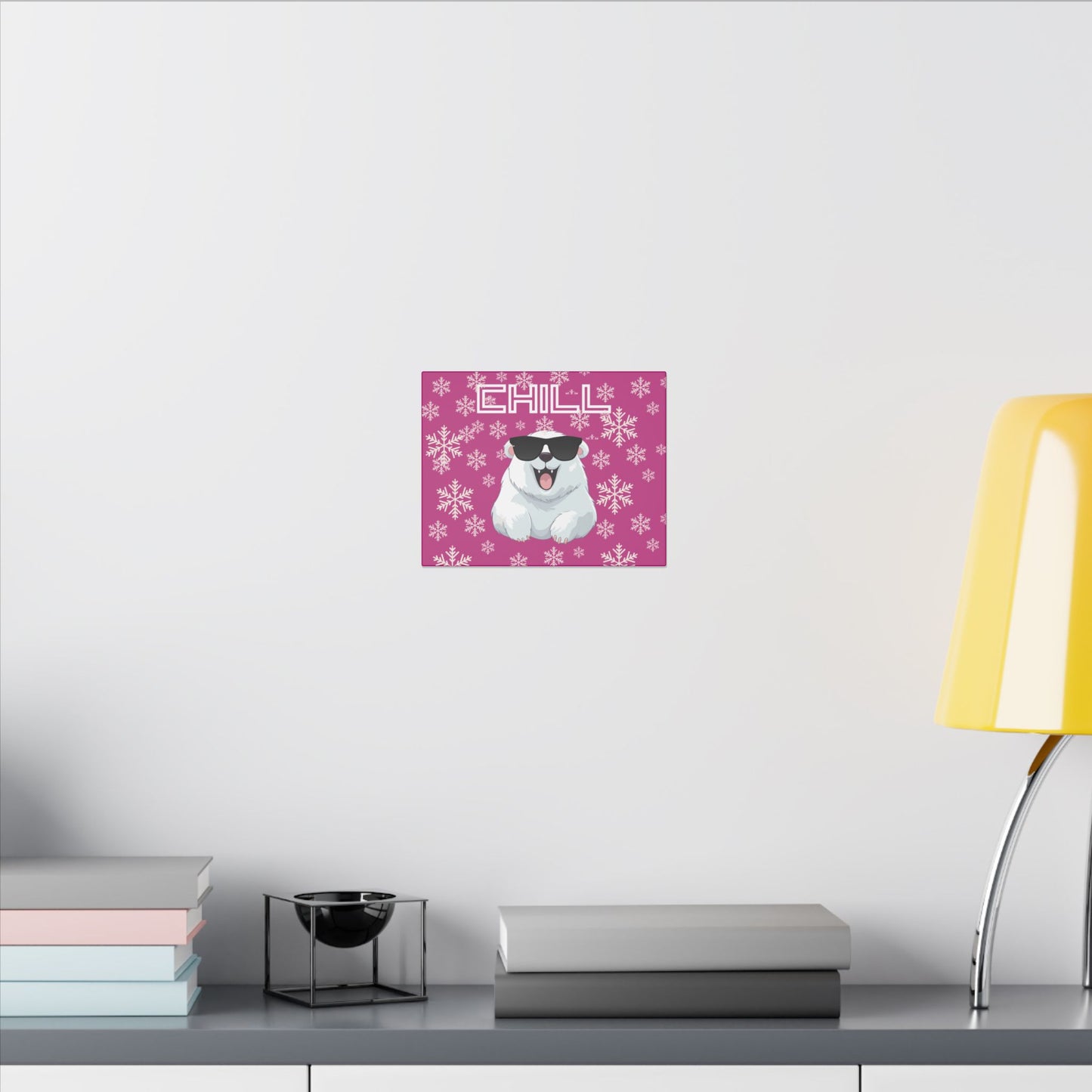 Chill, Polar Bear, Matte Canvas, Stretched 0.75", wall art, snowflakes - pink