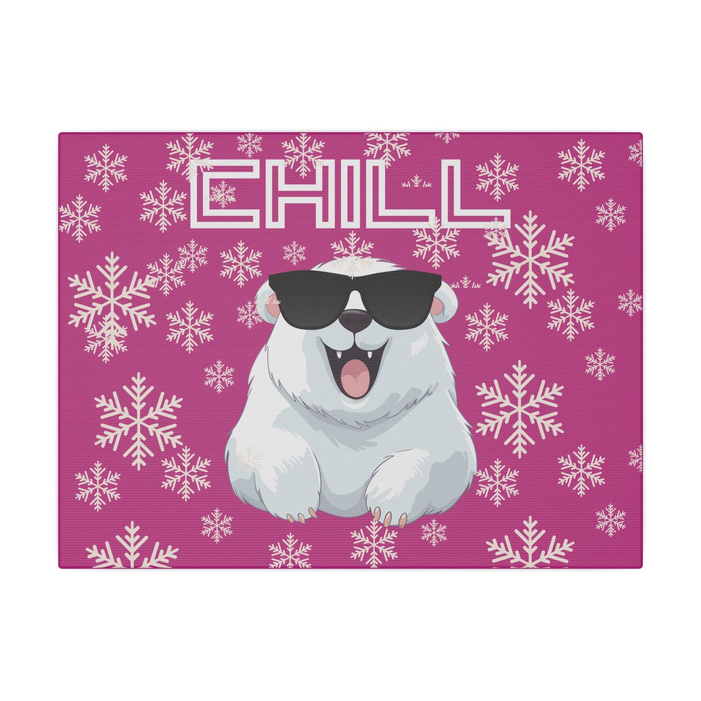 Chill, Polar Bear, Matte Canvas, Stretched 0.75", wall art, snowflakes - pink