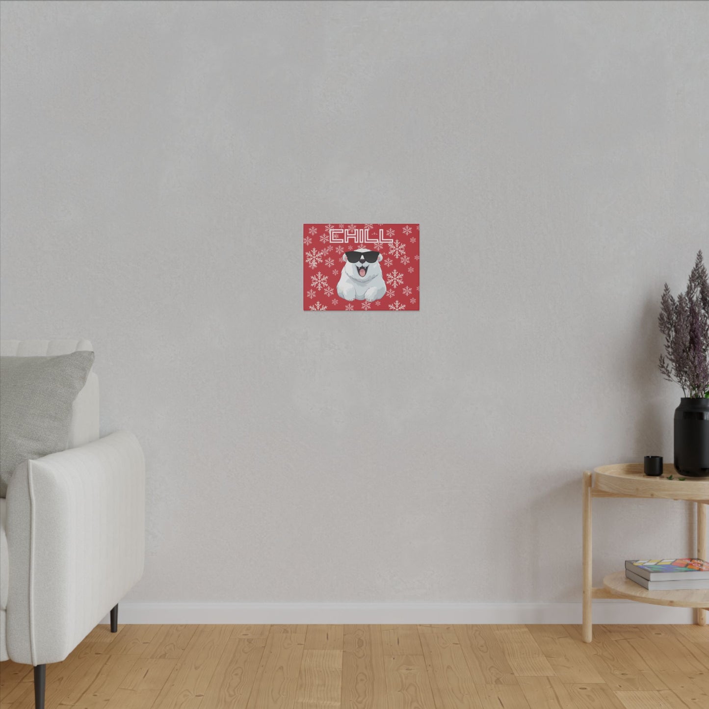 Chill, Polar Bear, Matte Canvas, Stretched 0.75", wall art, snowflakes - red
