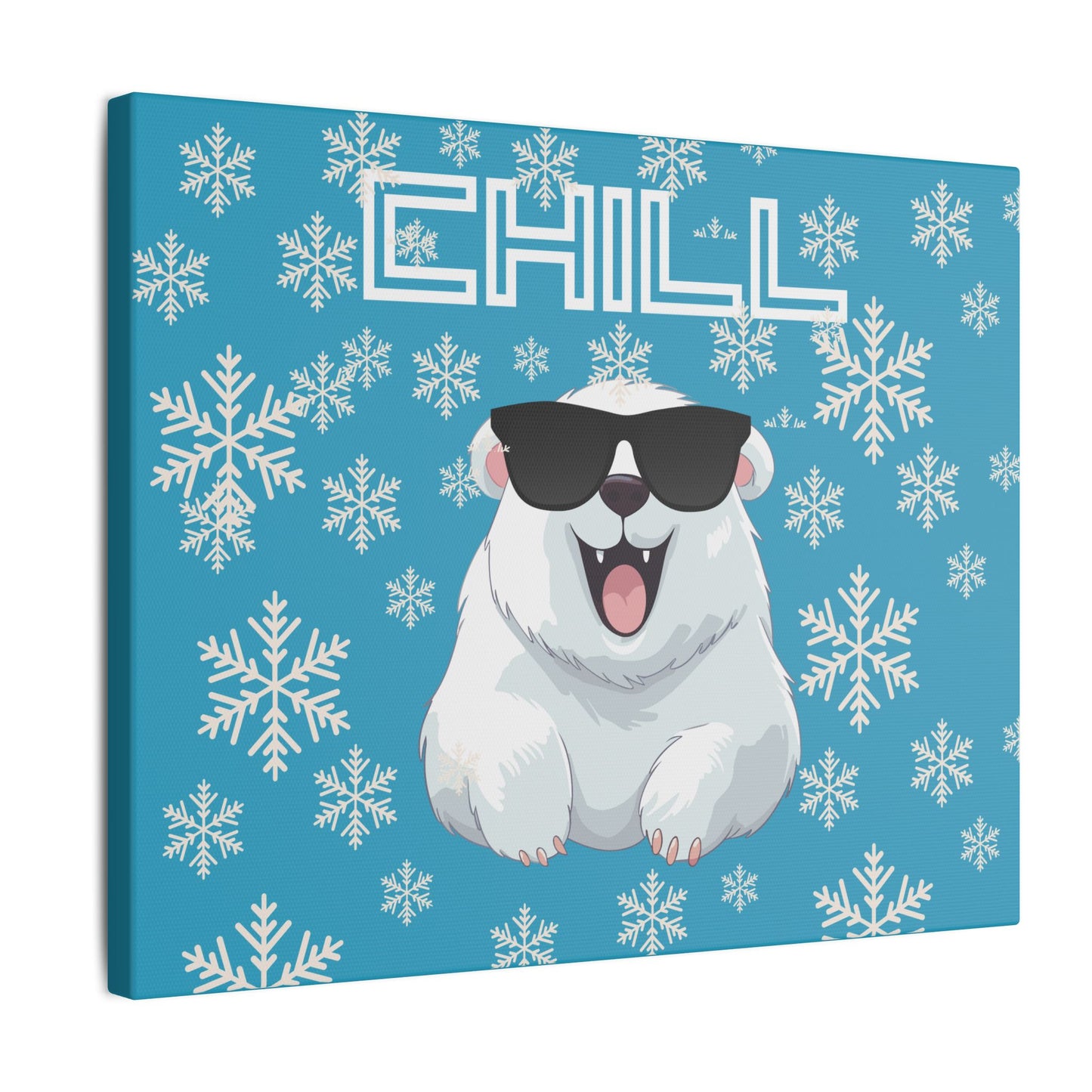 Chill, Polar Bear, Matte Canvas, Stretched 0.75", wall art, snowflakes