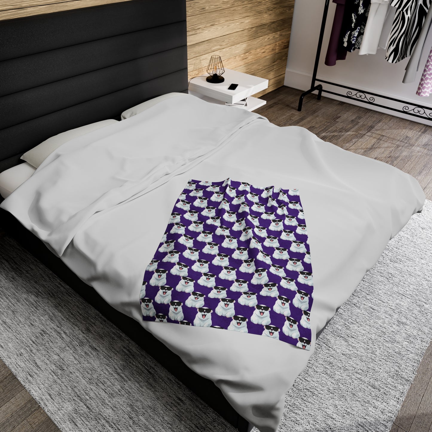 Polar Bear Velveteen Plush Blanket - Purple