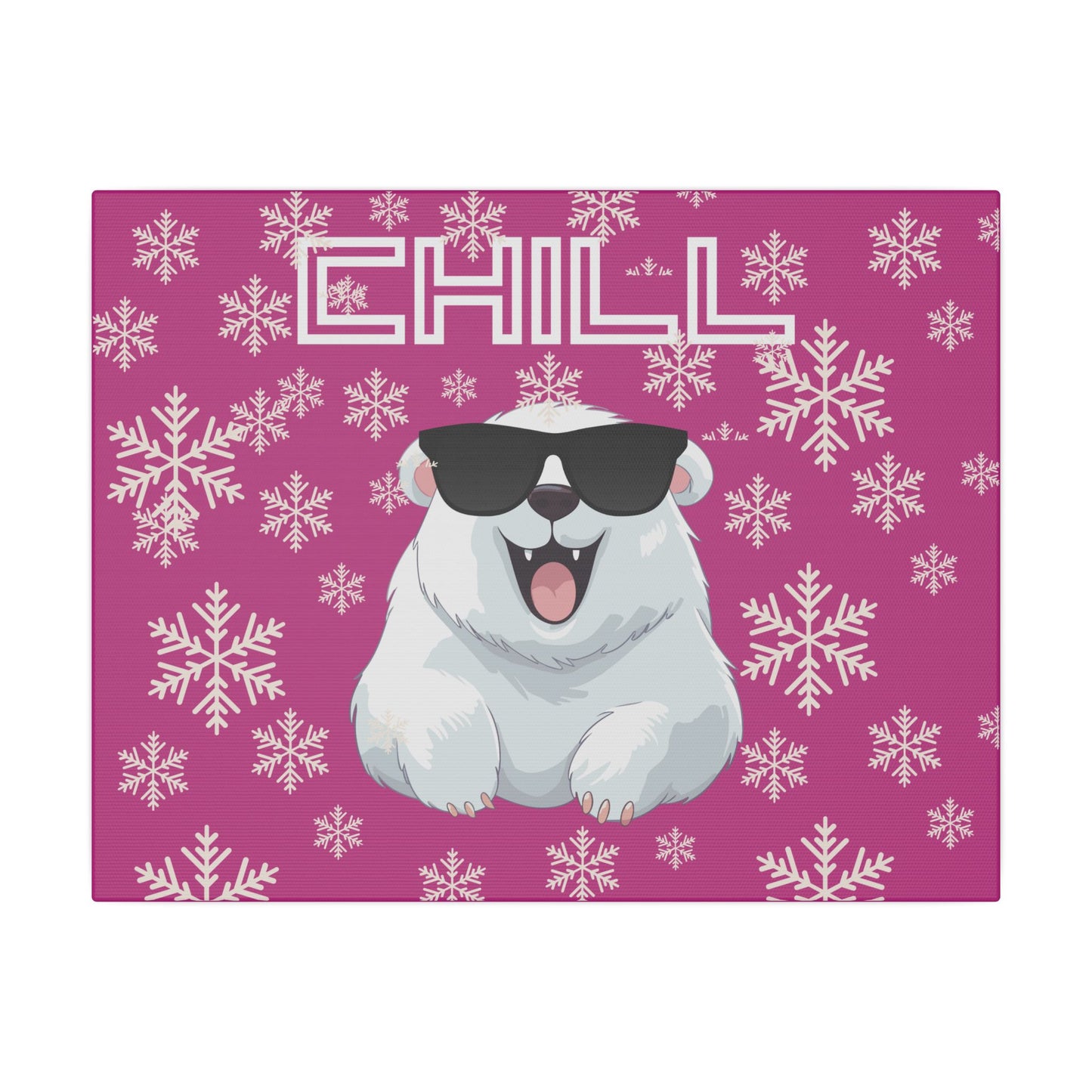 Chill, Polar Bear, Matte Canvas, Stretched 0.75", wall art, snowflakes - pink
