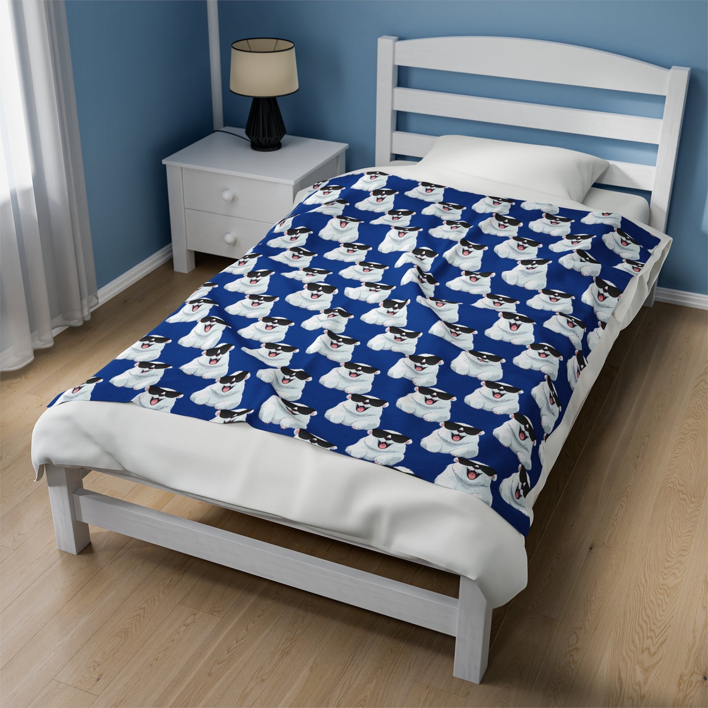 Polar Bear Velveteen Plush Blanket - Dark blue