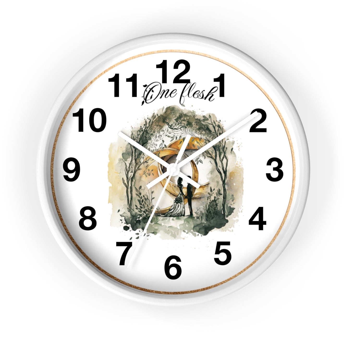 One Flesh Christian Wall Clock with rings, vintage design, wedding, new couple