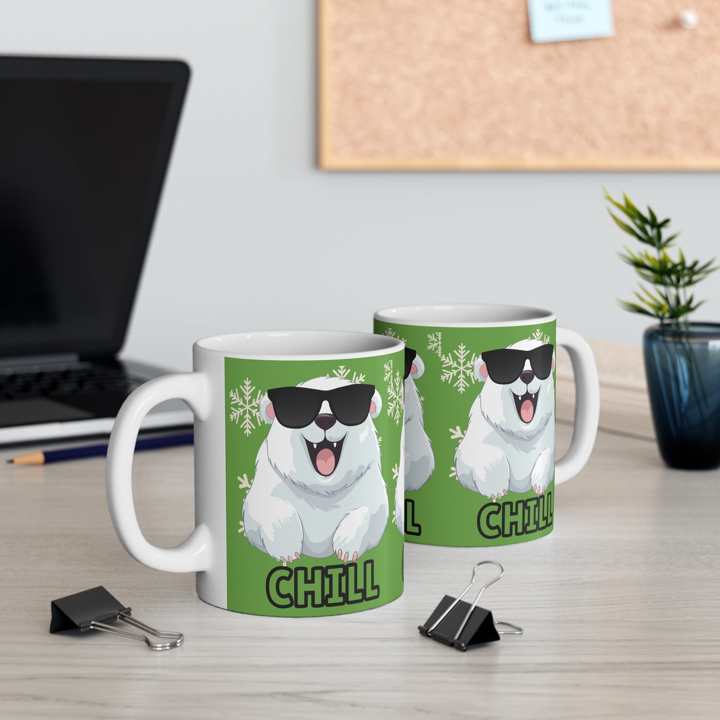 Chill Polar Bear, Mug 11oz, green, coffee, tea, hot chocolate