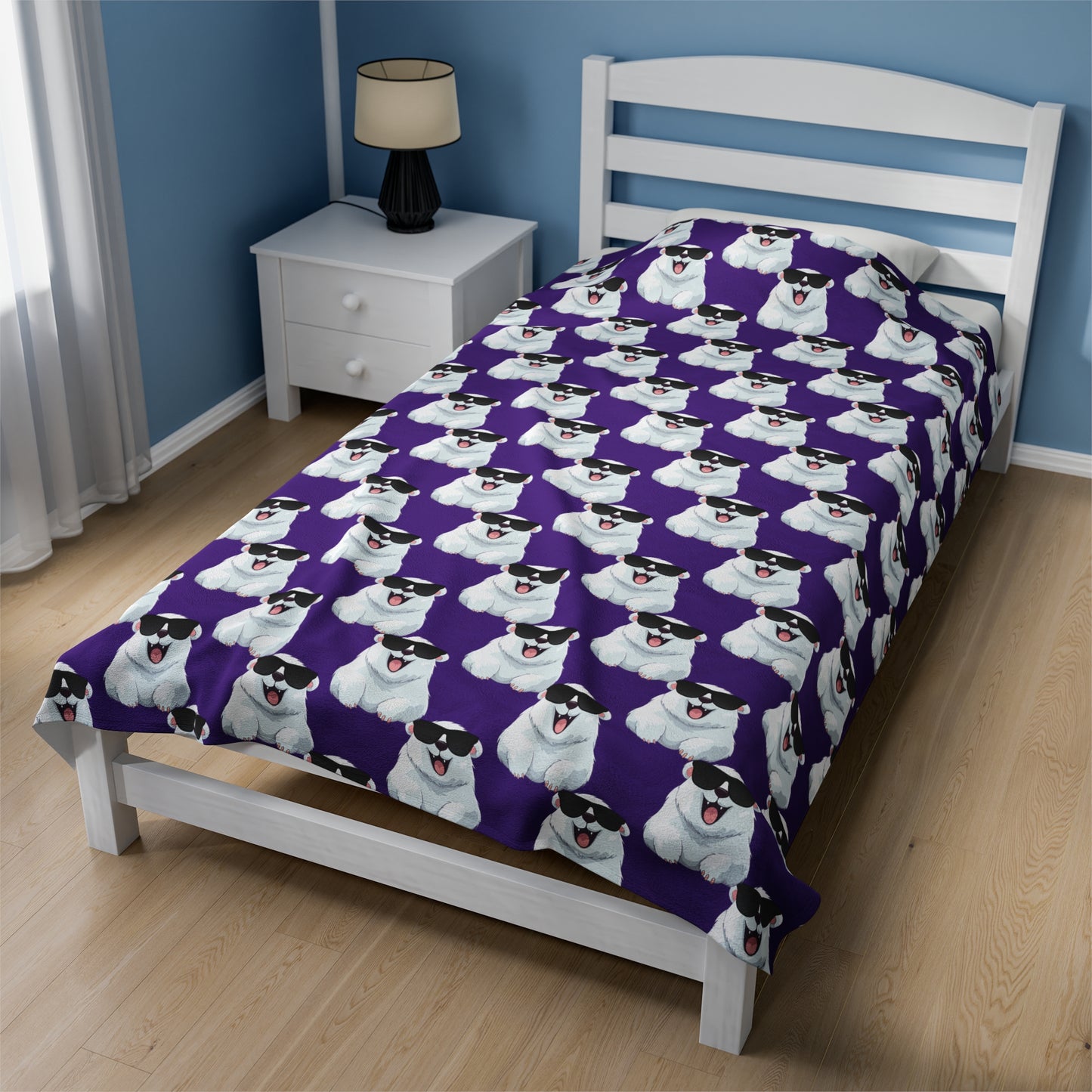 Polar Bear Velveteen Plush Blanket - Purple