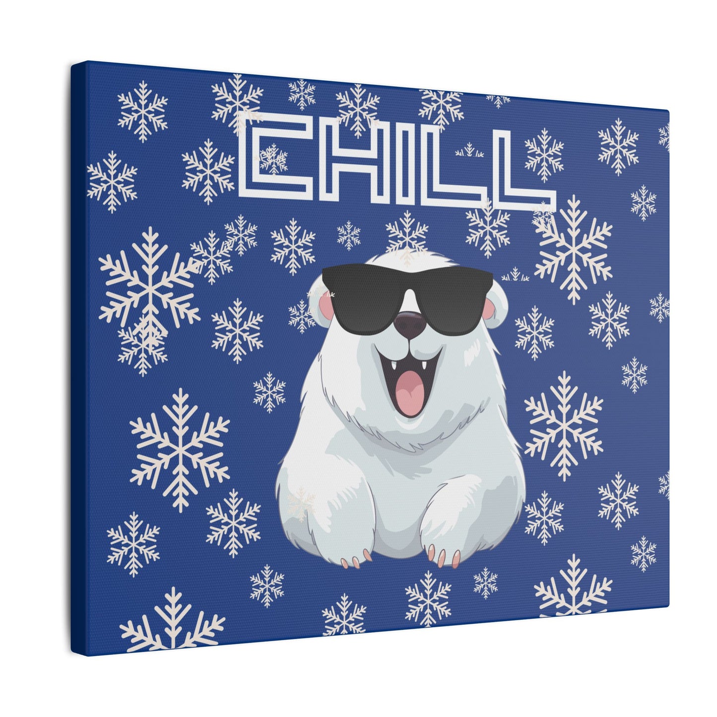 Chill, Polar Bear, Matte Canvas, Stretched 0.75", wall art, snowflakes - blue