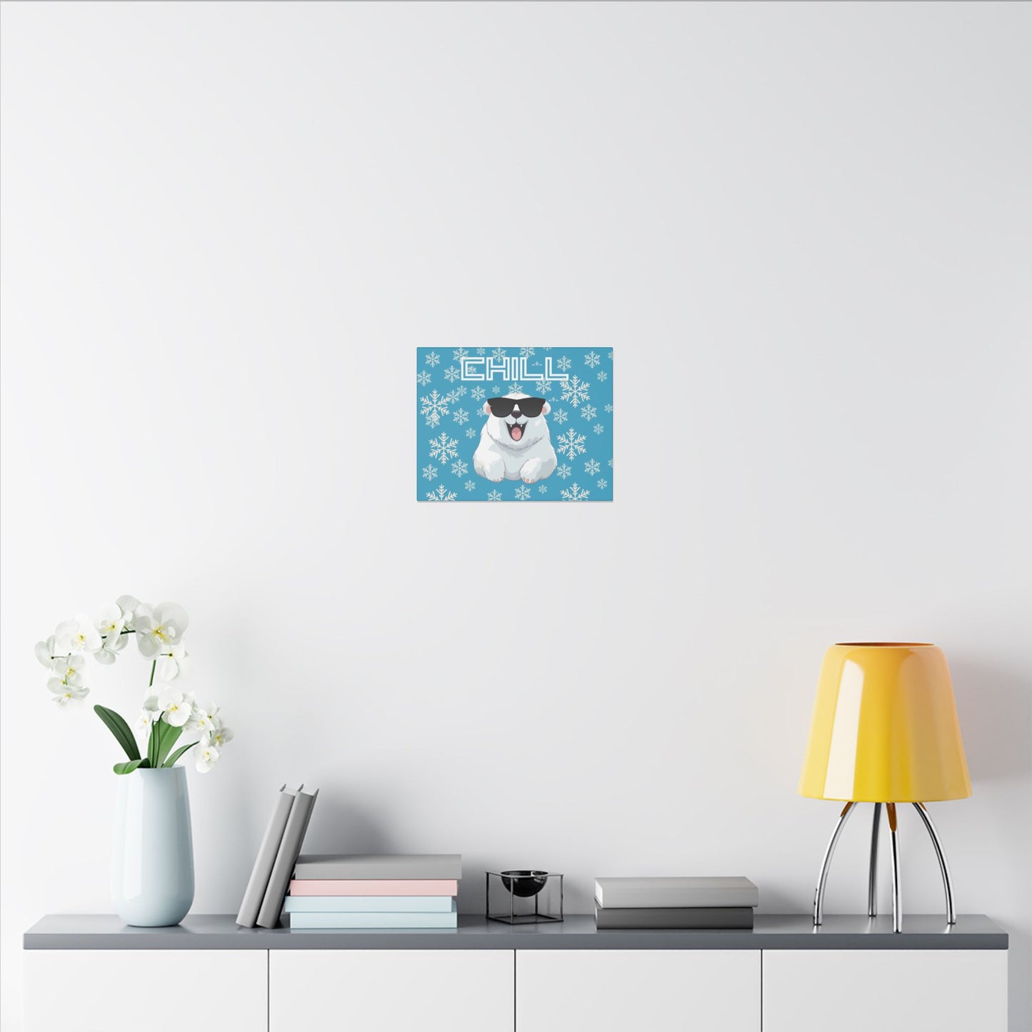 Chill, Polar Bear, Matte Canvas, Stretched 0.75", wall art, snowflakes
