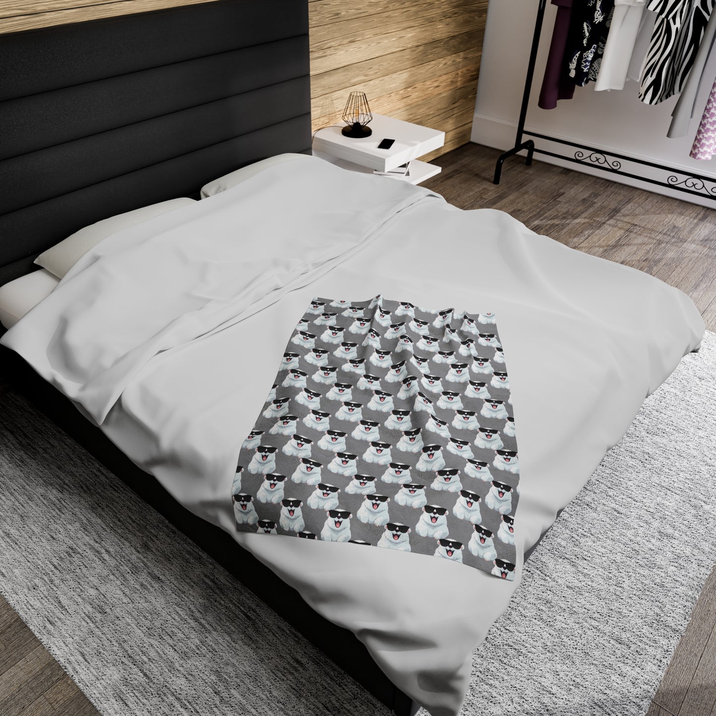 Polar Bear Velveteen Plush Blanket - Gray