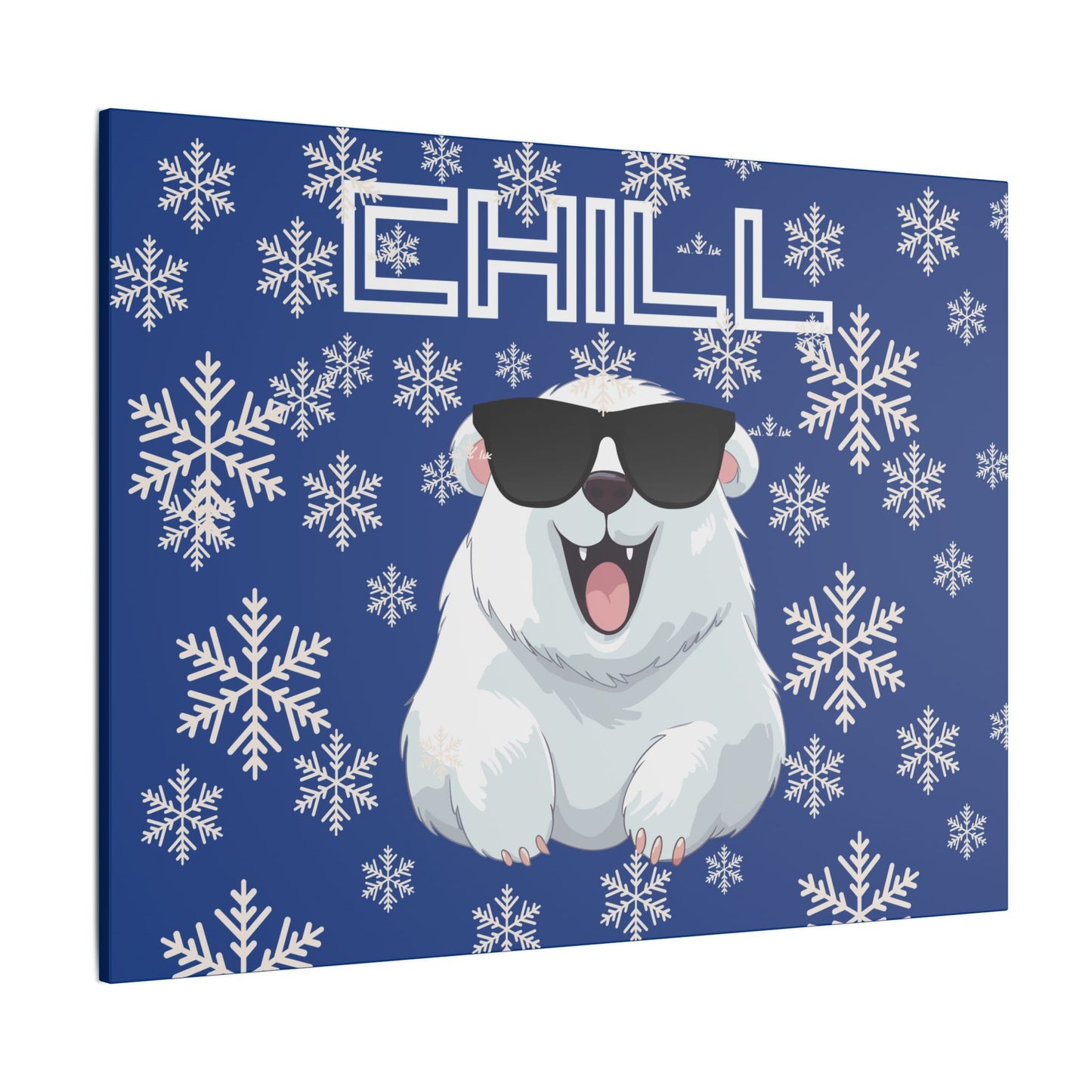 Chill, Polar Bear, Matte Canvas, Stretched 0.75", wall art, snowflakes - blue