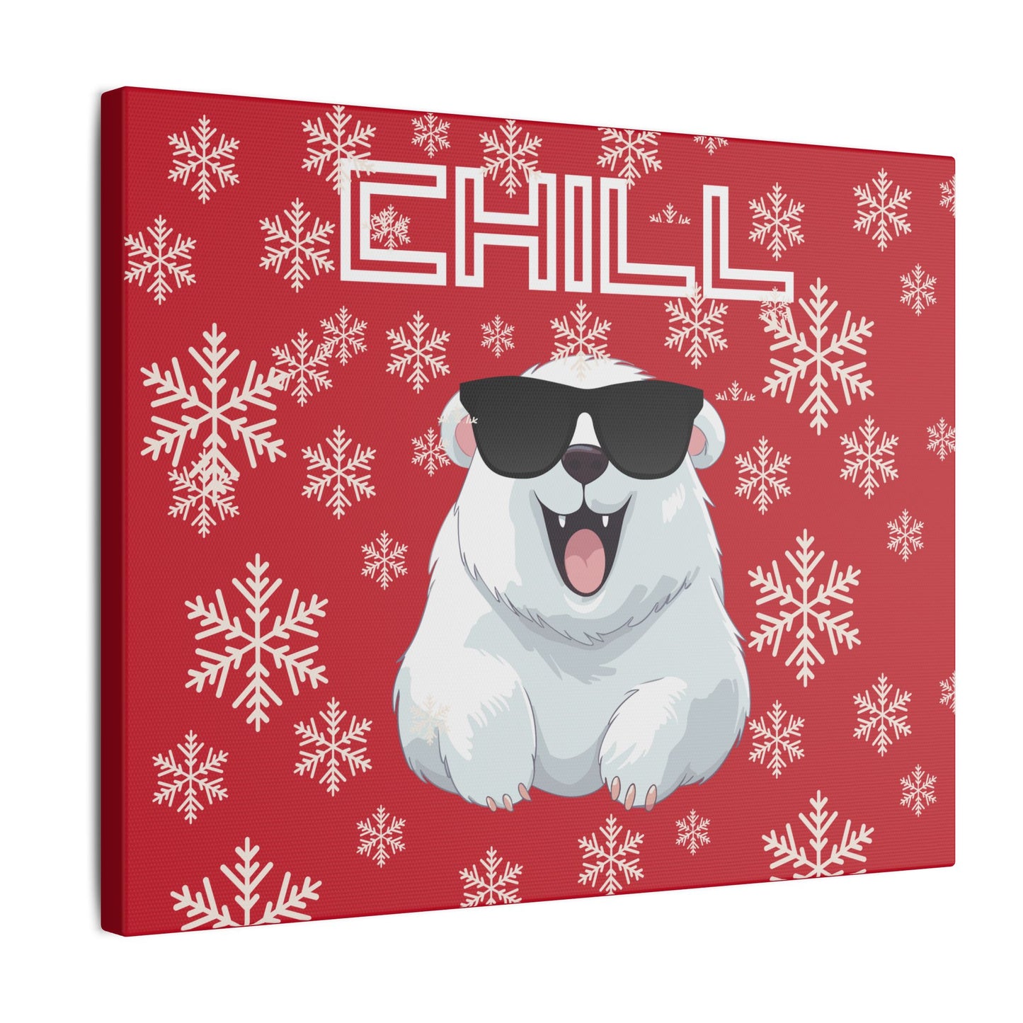 Chill, Polar Bear, Matte Canvas, Stretched 0.75", wall art, snowflakes - red