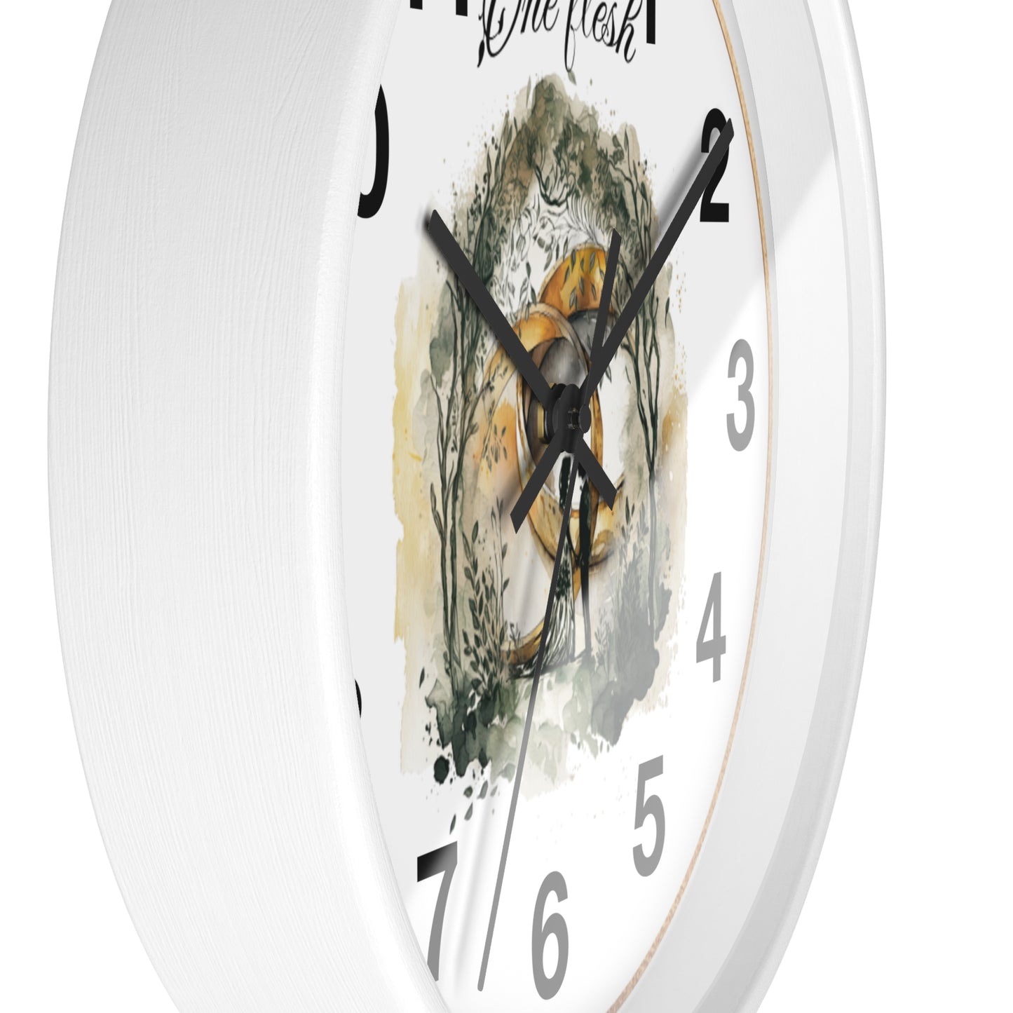 One Flesh Christian Wall Clock with rings, vintage design, wedding, new couple