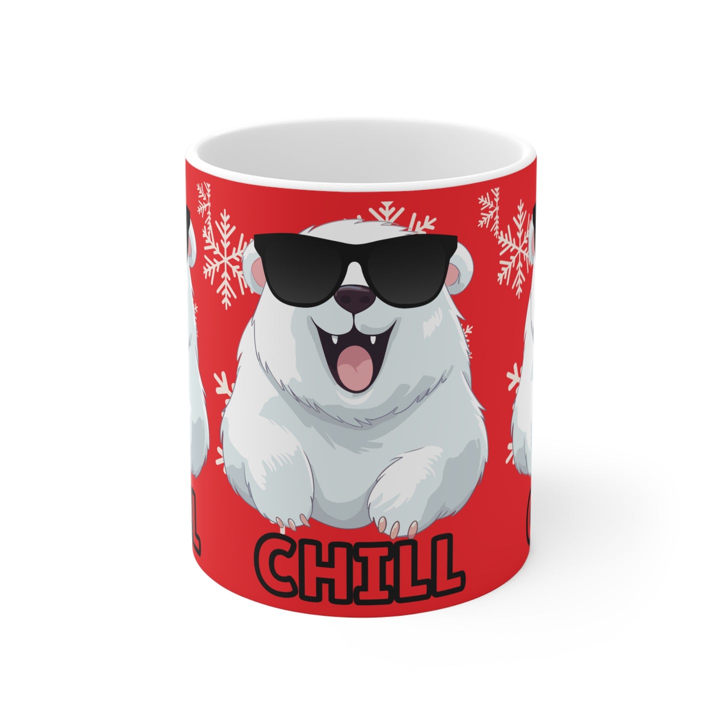 Chill Polar Bear, Mug 11oz, red, coffee, tea, hot chocolate