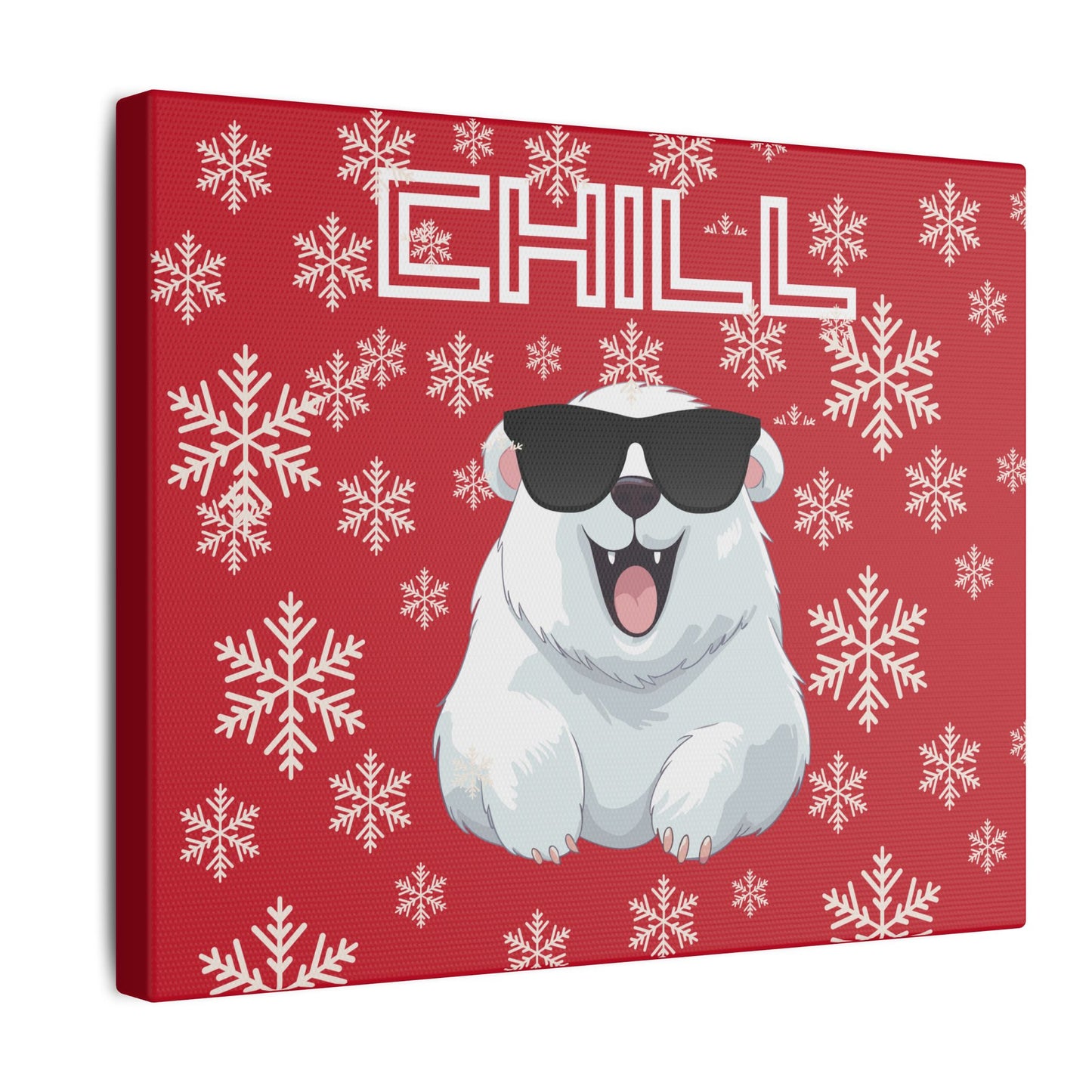 Chill, Polar Bear, Matte Canvas, Stretched 0.75", wall art, snowflakes - red