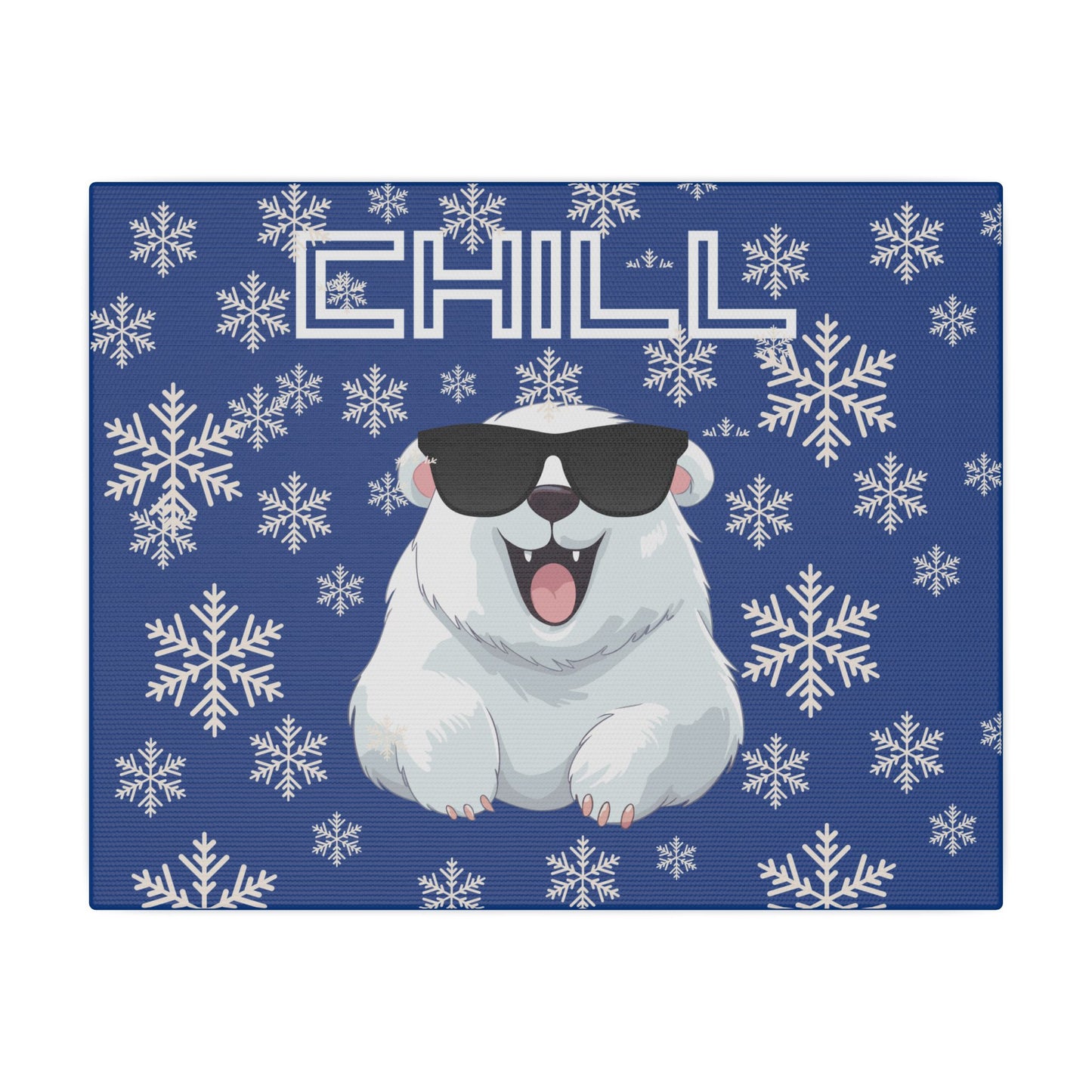 Chill, Polar Bear, Matte Canvas, Stretched 0.75", wall art, snowflakes - blue
