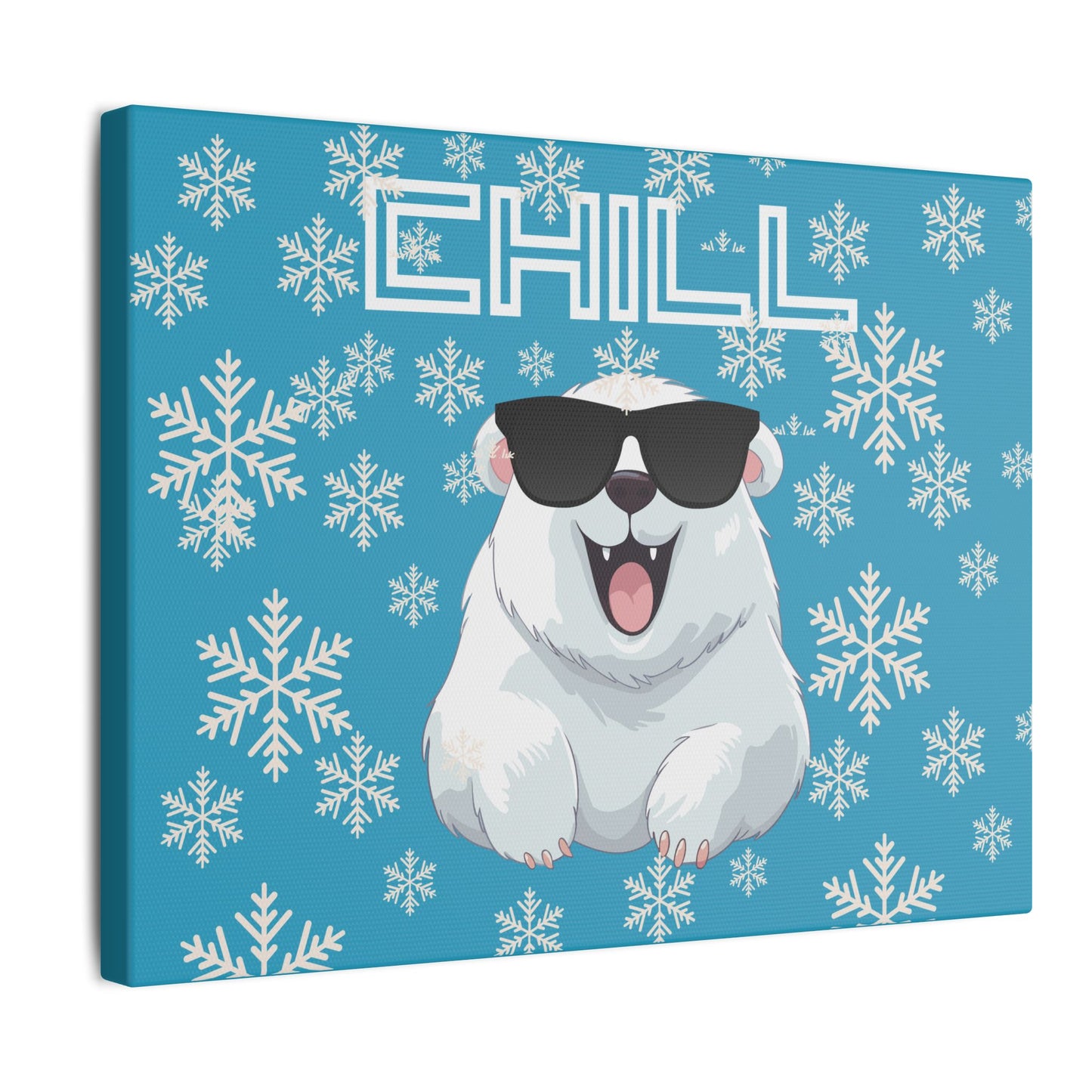 Chill, Polar Bear, Matte Canvas, Stretched 0.75", wall art, snowflakes