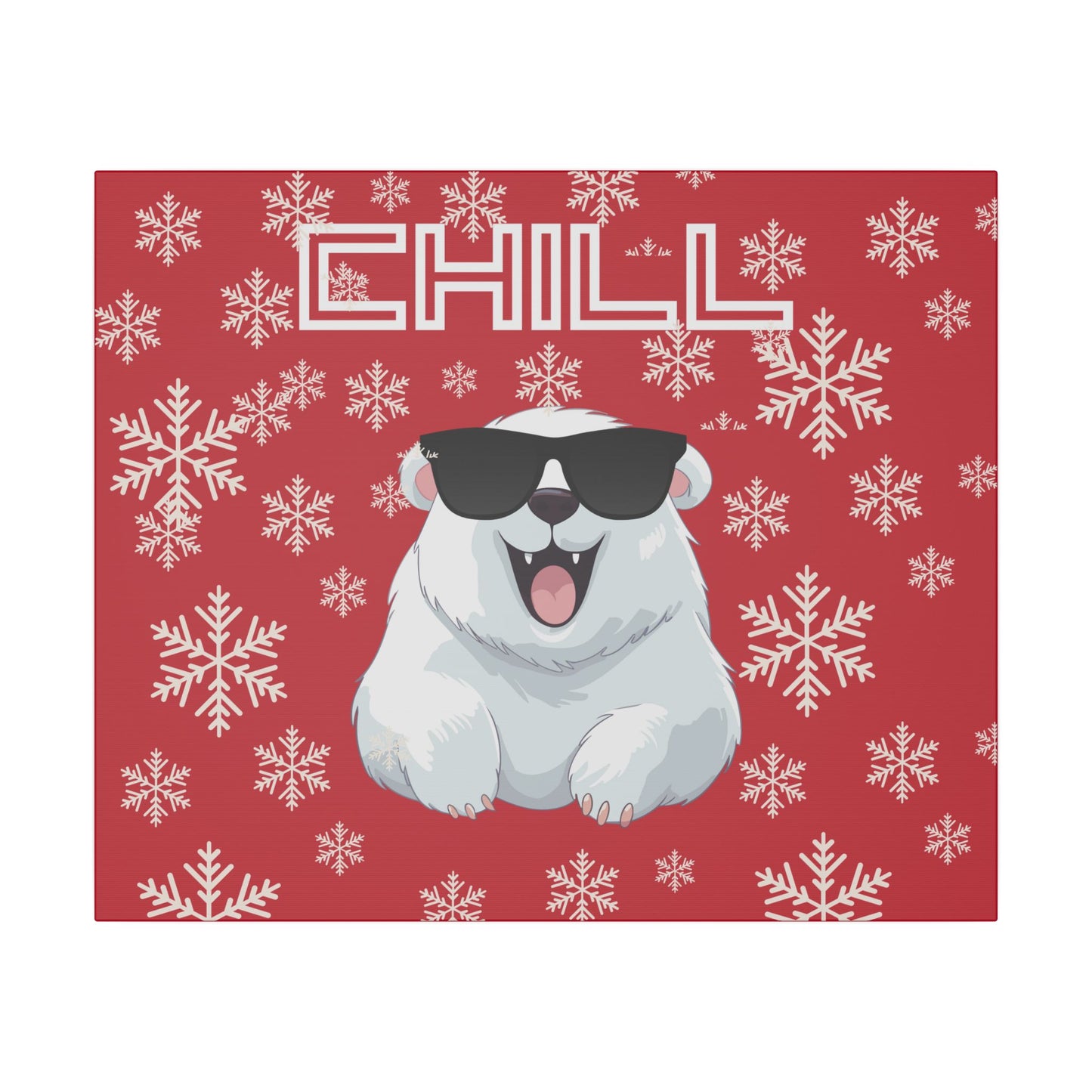 Chill, Polar Bear, Matte Canvas, Stretched 0.75", wall art, snowflakes - red