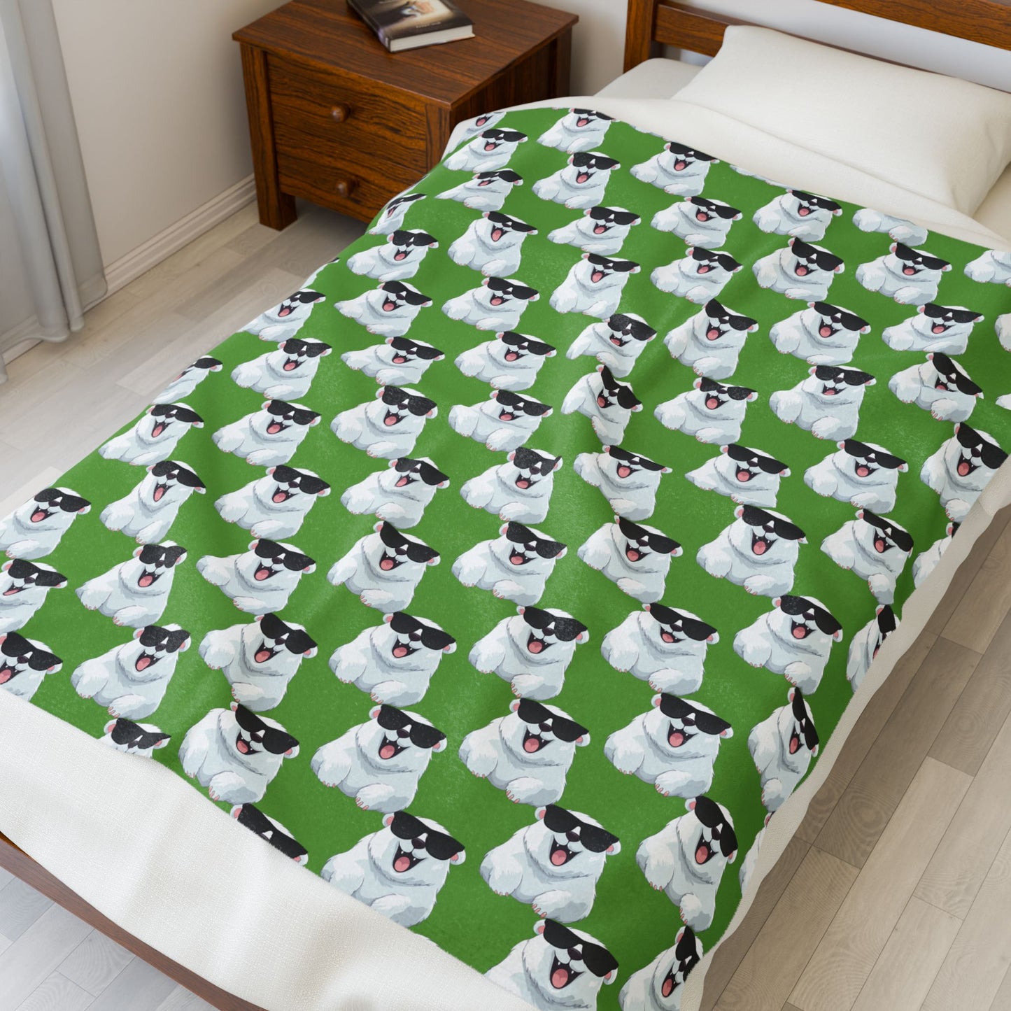 Polar Bear Velveteen Plush Blanket - Green