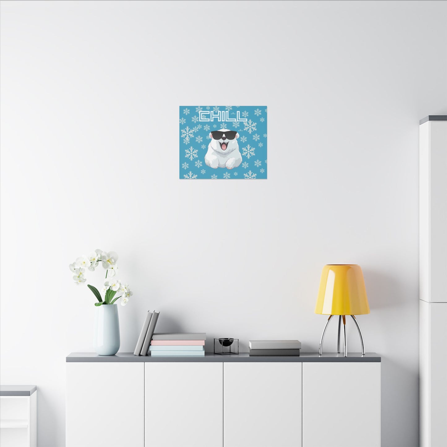 Chill, Polar Bear, Matte Canvas, Stretched 0.75", wall art, snowflakes