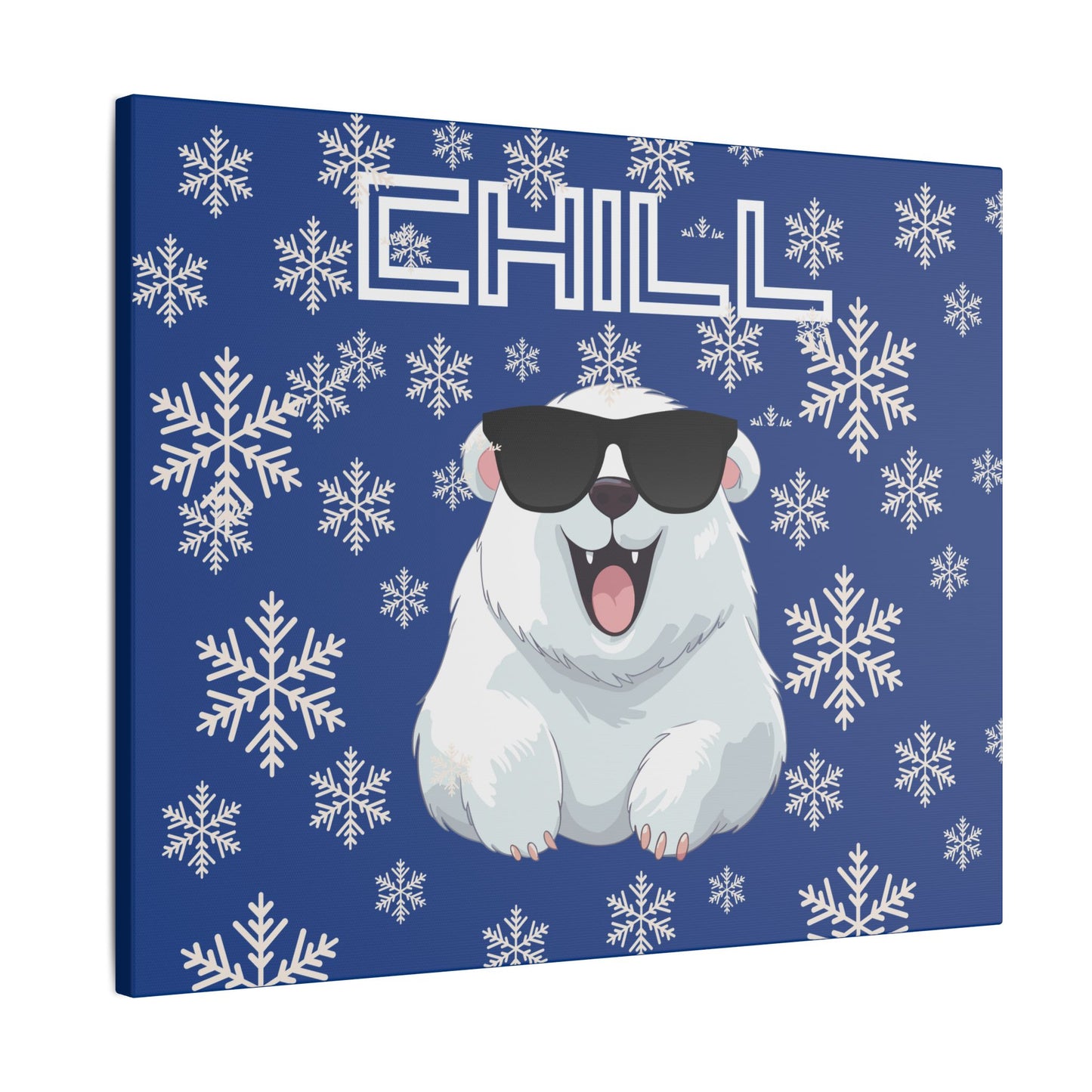 Chill, Polar Bear, Matte Canvas, Stretched 0.75", wall art, snowflakes - blue
