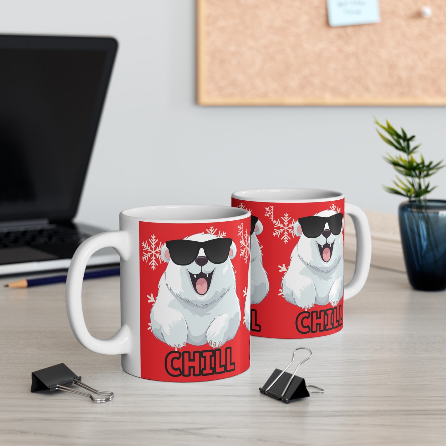 Chill Polar Bear, Mug 11oz, red, coffee, tea, hot chocolate