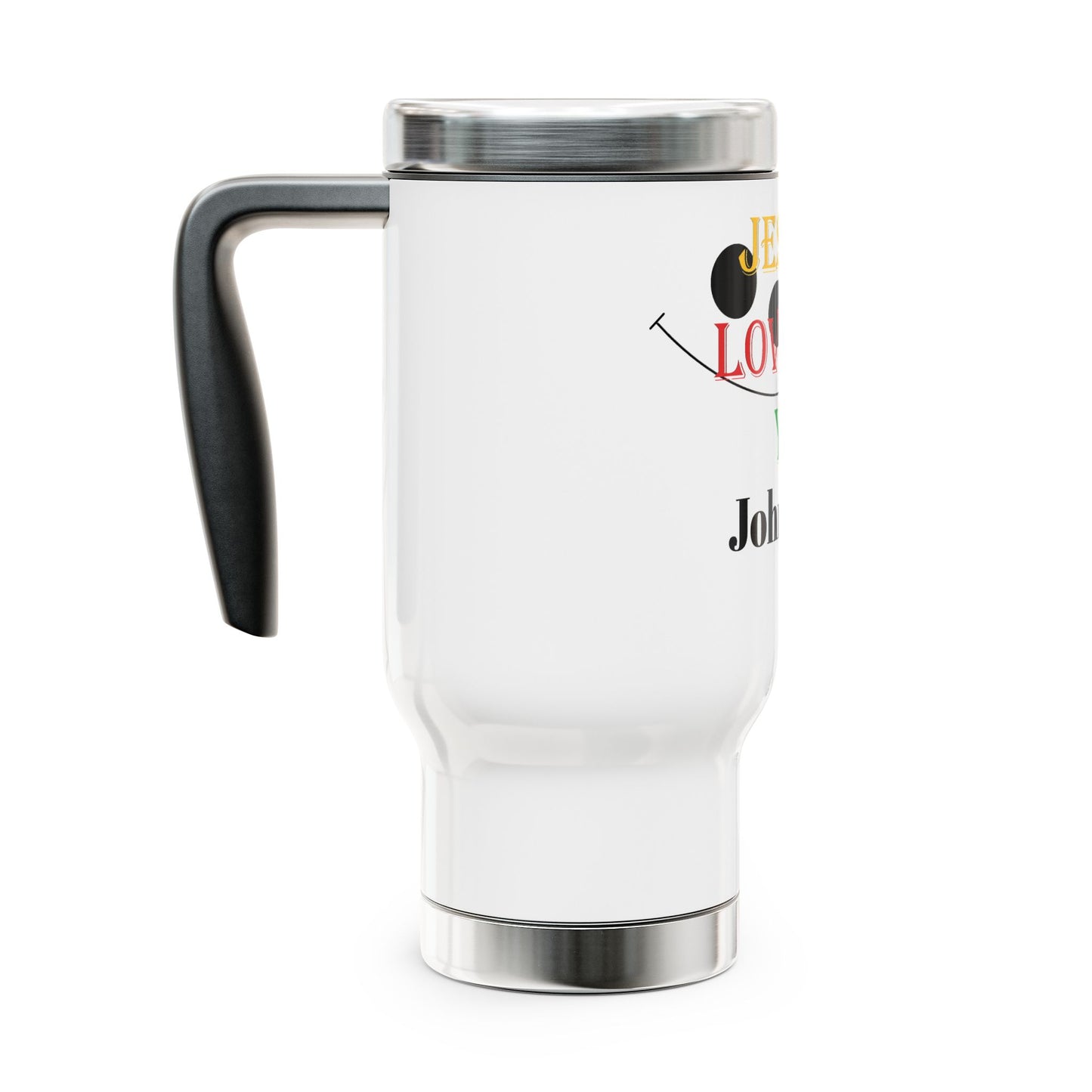 Jesus Loves You - Stainless Steel Mug with Handle, Christian, running errands