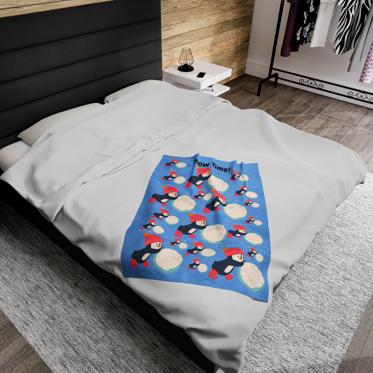 Snow Time Velveteen Plush Blanket - Light blue