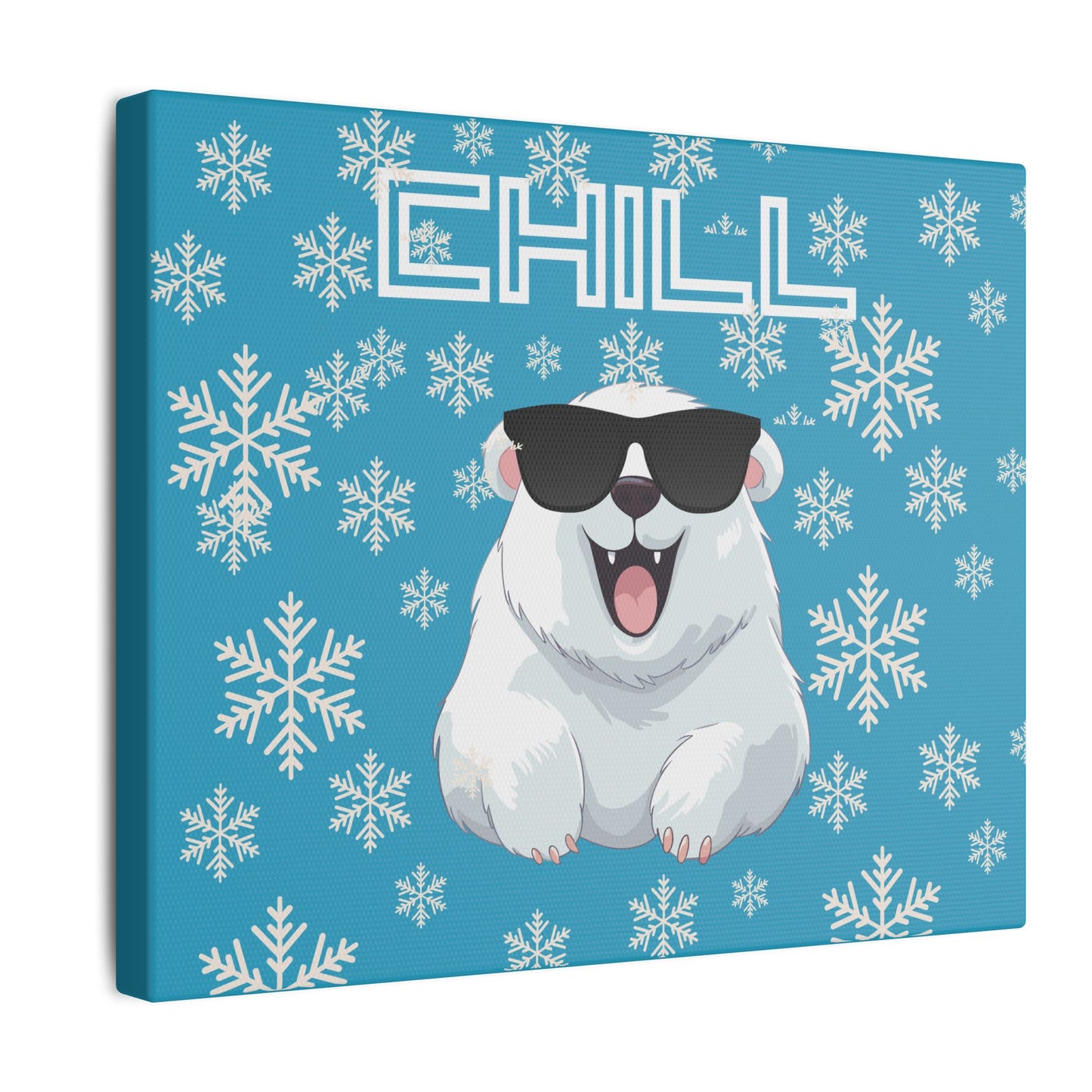 Chill, Polar Bear, Matte Canvas, Stretched 0.75", wall art, snowflakes