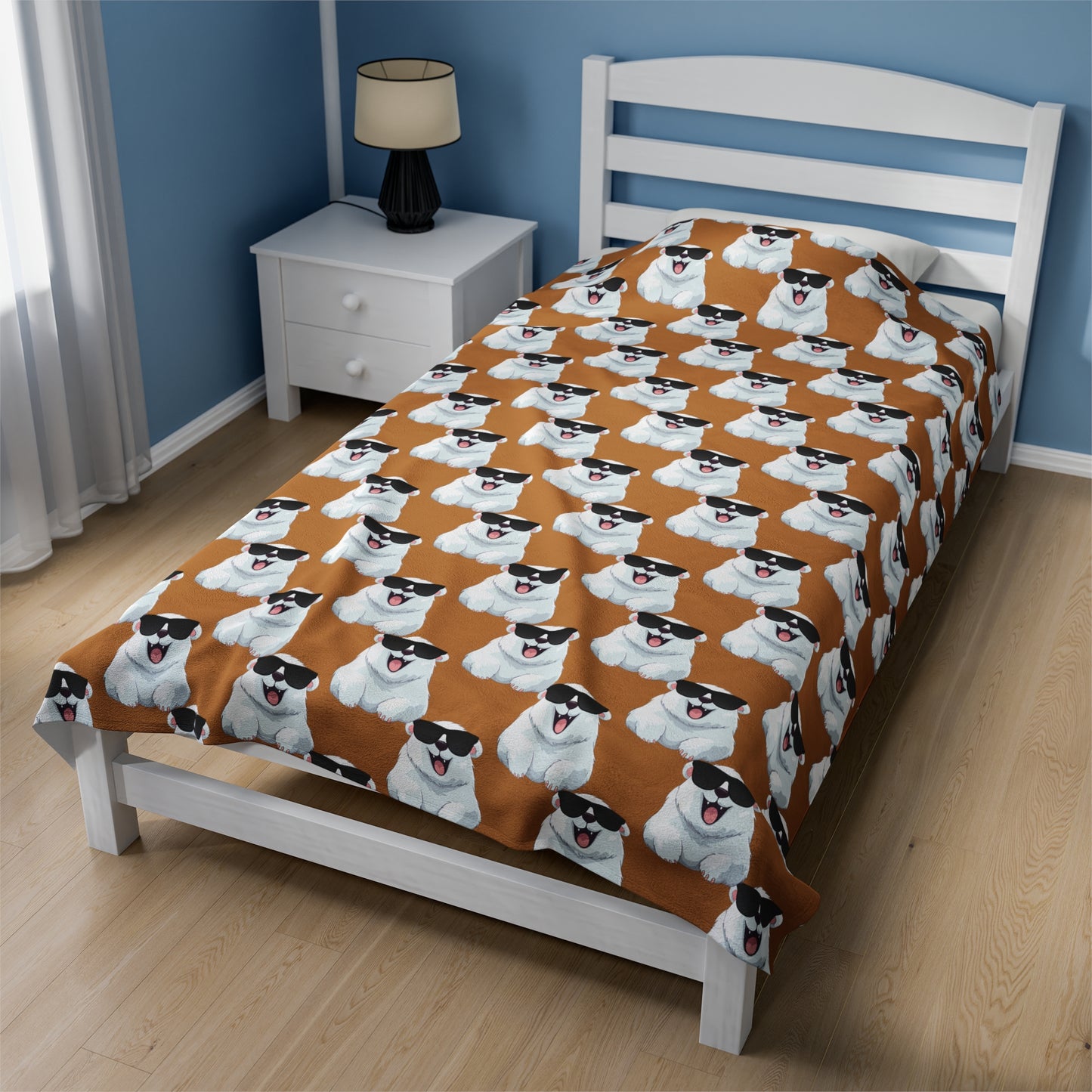 Polar Bear Velveteen Plush Blanket - Light Brown