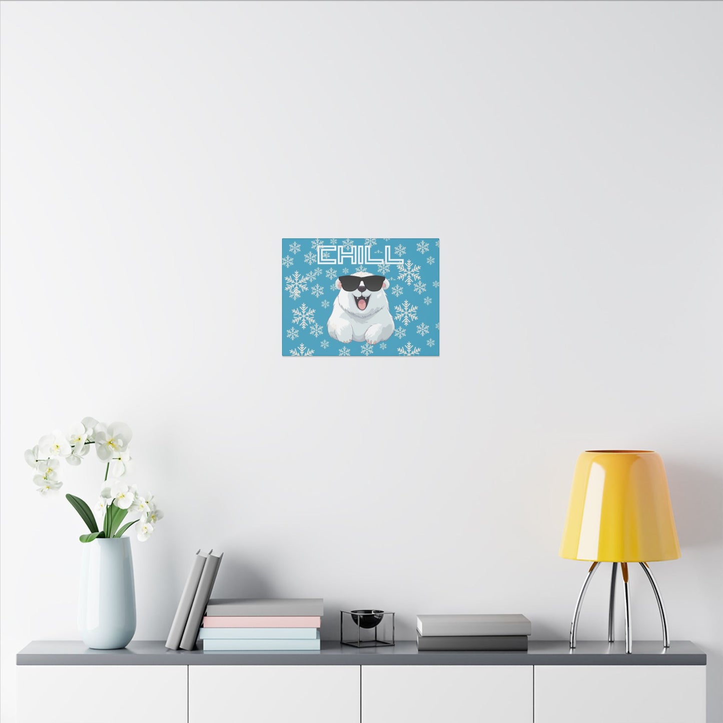 Chill, Polar Bear, Matte Canvas, Stretched 0.75", wall art, snowflakes