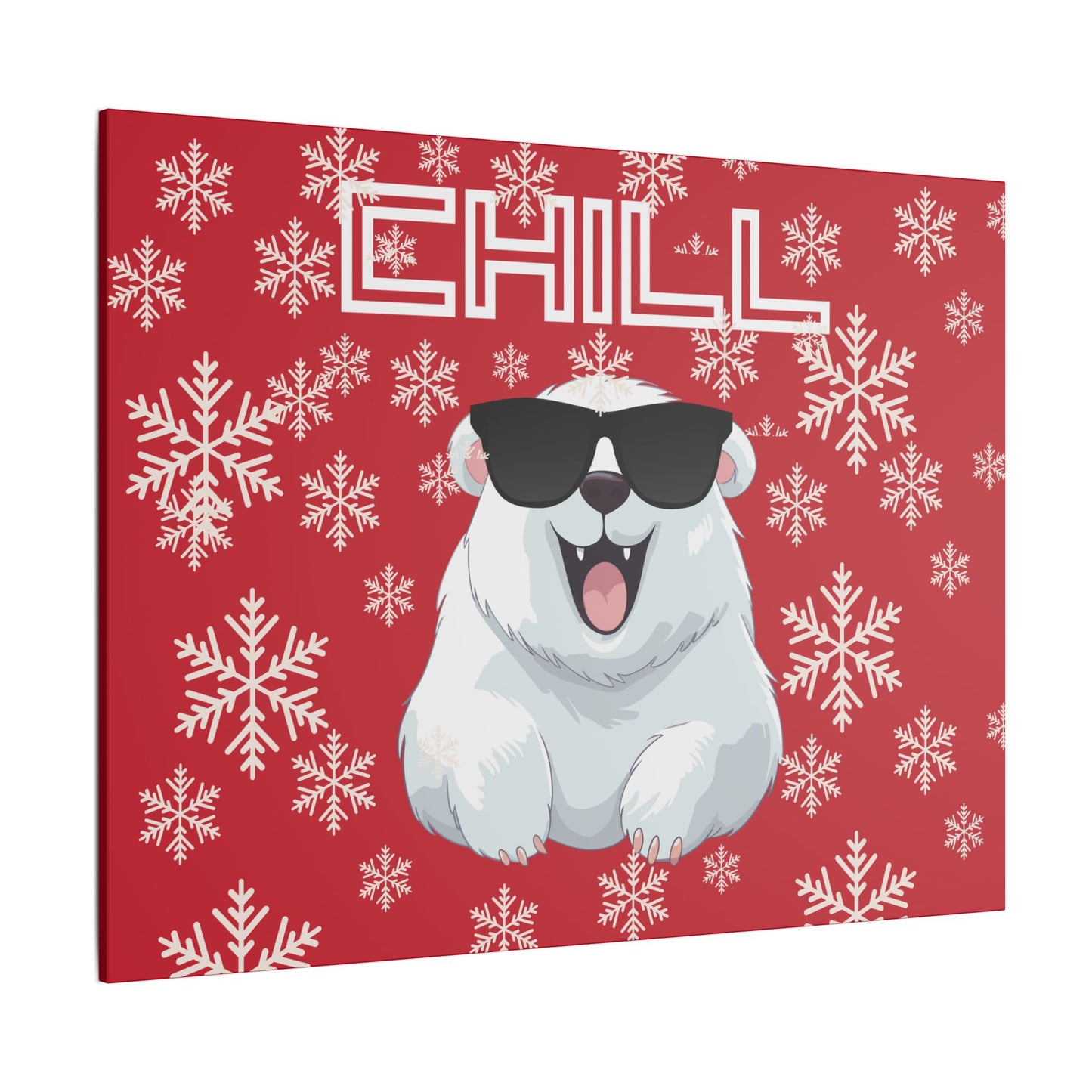 Chill, Polar Bear, Matte Canvas, Stretched 0.75", wall art, snowflakes - red