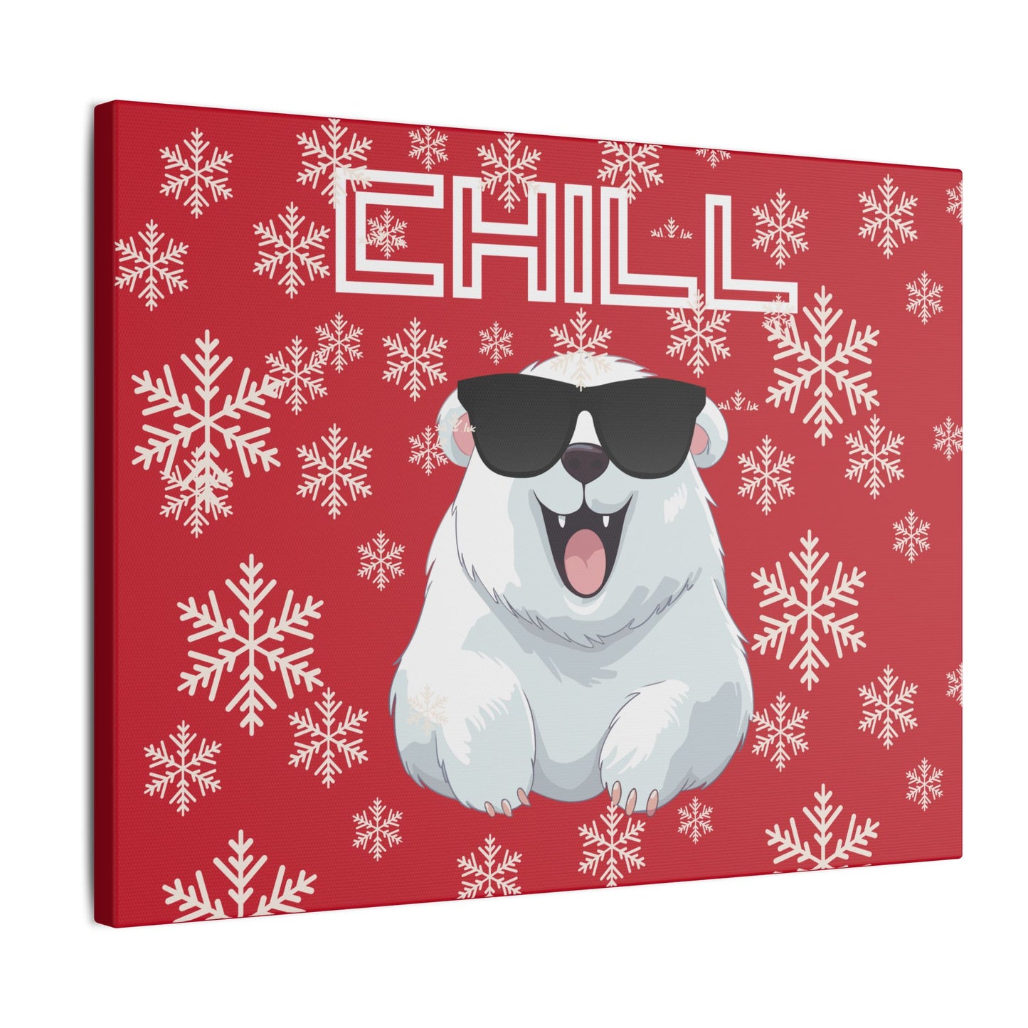 Chill, Polar Bear, Matte Canvas, Stretched 0.75", wall art, snowflakes - red