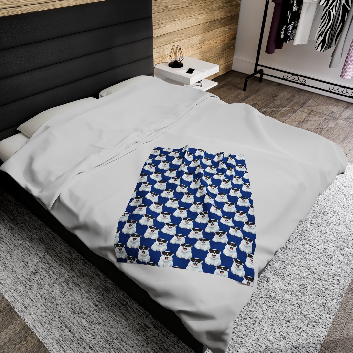 Polar Bear Velveteen Plush Blanket - Dark blue