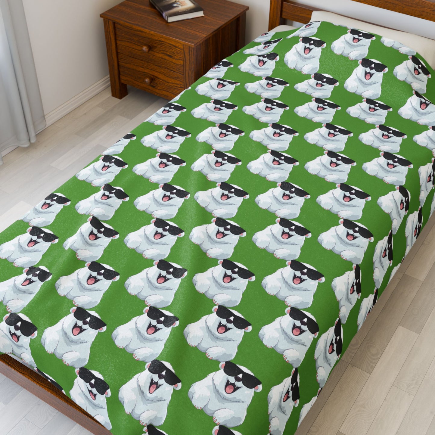 Polar Bear Velveteen Plush Blanket - Green