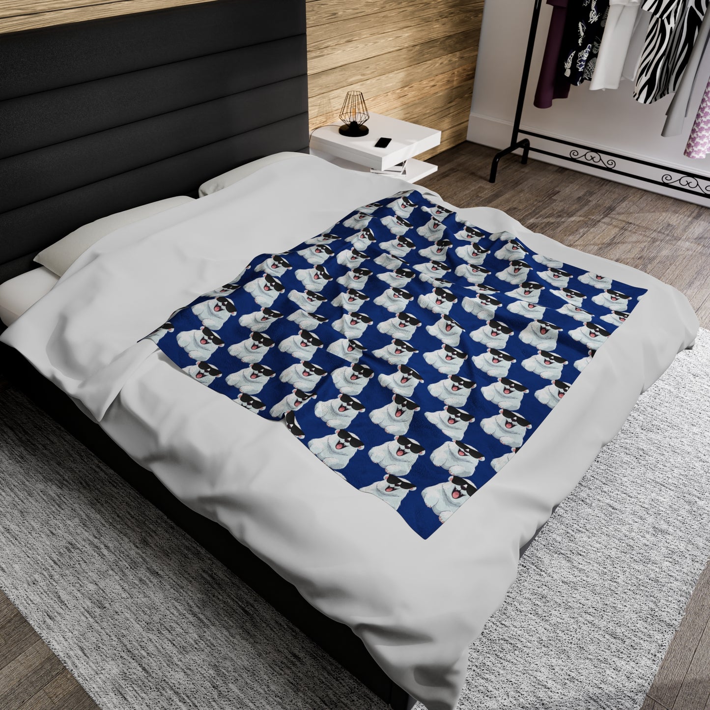 Polar Bear Velveteen Plush Blanket - Dark blue