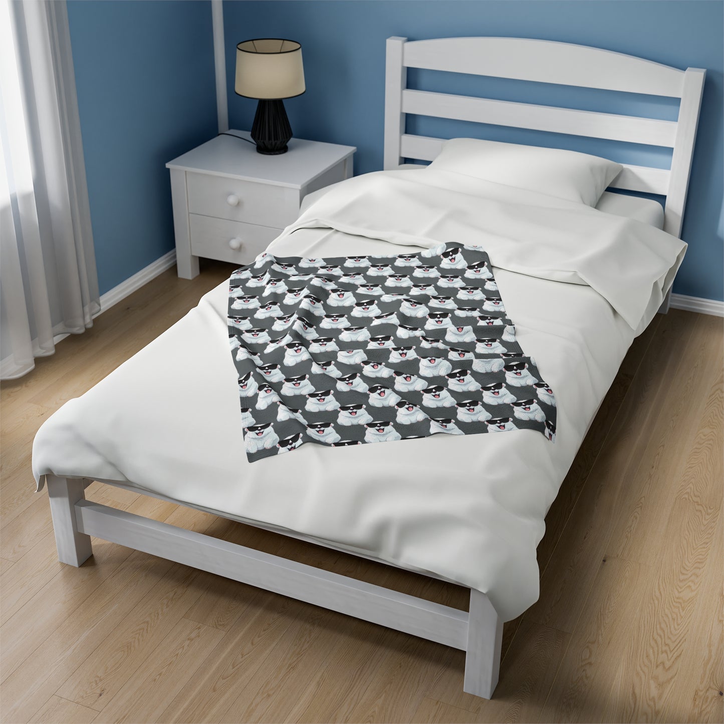 Polar Bear Velveteen Plush Blanket - Dark Gray
